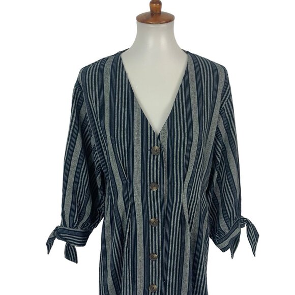 Umgee Dress Medium Striped Blue Long Sleeve Tunic Boho Festival - Picture 2 of 6